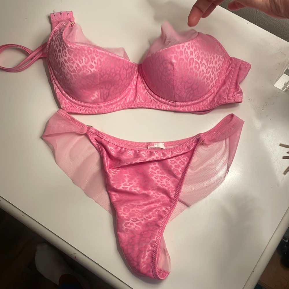 Pink satin and mesh set.